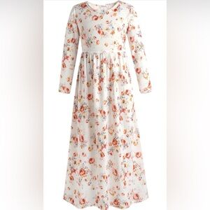 Girls Floral Maxi Boho Holiday Long Sleeve Elastic Waist Dress